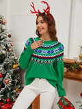 Anokhinaliza Geometric Round Neck Long Sleeve Sweater