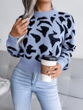 Anokhinaliza Leopard Round Neck Dropped Shoulder Sweater