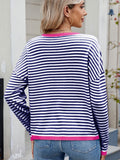 Anokhinaliza Striped Contrast Round Neck Long Sleeve Sweater