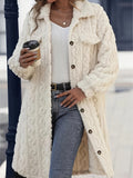 Anokhinaliza Fuzzy Button Up Long Sleeve Longline Coat