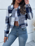 Anokhinaliza Perfee Plaid Button Up Drop Shoulder Cropped Jacket