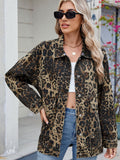 Anokhinaliza Leopard Button Up Drop Shoulder Denim Jacket