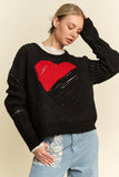 Anokhinaliza Davi & Dani Contrast Heart Dropped Shoulder Sweater