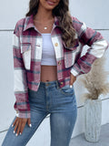 Anokhinaliza Perfee Plaid Button Up Drop Shoulder Cropped Jacket