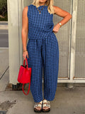 Anokhinaliza Lovelet Plaid Round Neck Sleeveless Top and Pants Set