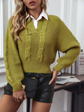 Anokhinaliza Cable-Knit Collared Neck Faux Layered Sweater