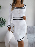 Anokhinaliza Contrast Trim Long Sleeve Sweater Dress