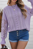 Anokhinaliza Openwork Round Neck Long Sleeve Sweater