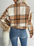 Anokhinaliza Perfee Plaid Button Up Drop Shoulder Cropped Jacket