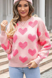 Anokhinaliza Valentine's Day Heart Jacquard Round Neck Sweater