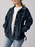 Anokhinaliza Studded Collared Neck Button Up Jacket