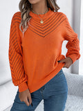 Anokhinaliza Openwork Round Neck Long Sleeve Knit Top