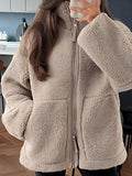 Anokhinaliza Zip Up Turtleneck Long Sleeve Plush Jacket