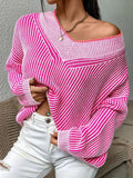 Anokhinaliza Striped V-Neck Long Sleeve Sweater