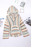 Anokhinaliza Contrast Striped Dropped Shoulder Hooded Knit Top