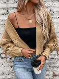 Anokhinaliza Cable-Knit Tied Open Front Lantern Sleeve Cardigan