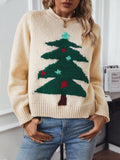 Anokhinaliza Christmas Tree Round Neck Raglan Sleeve Sweater