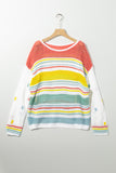 Anokhinaliza Hollow Striped Color Block Round Neck Sweater