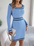 Anokhinaliza Contrast Trim Long Sleeve Sweater Dress