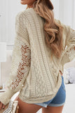 Anokhinaliza Openwork Round Neck Long Sleeve Sweater