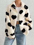 Anokhinaliza Heart Zip Up Drop Shoulder Furry Jacket