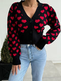 Anokhinaliza Valentine’s Day Heart V-Neck Cropped Cardigan