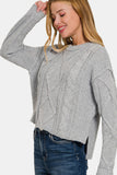 Anokhinaliza Zenana Cropped High Low Cable Sweater with Side Slits