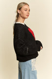 Anokhinaliza Davi & Dani Contrast Heart Dropped Shoulder Sweater