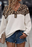 Anokhinaliza Waffle-Knit Leopard V-Neck Long Sleeve Blouse