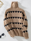 Anokhinaliza Heart Turtleneck Dropped Shoulder Sweater