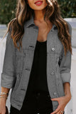 Anokhinaliza Striped Button Up Long Sleeve Denim Jacket