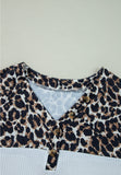 Anokhinaliza Waffle-Knit Leopard V-Neck Long Sleeve Blouse