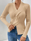 Anokhinaliza Twist Front Ribbed Long Sleeve Sweater