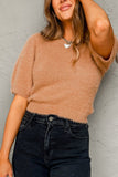 Anokhinaliza Fuzzy Round Neck Half Sleeve Sweater