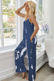 Anokhinaliza Shiny Tie-Dye Spaghetti Strap Jumpsuit with Pockets