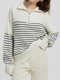 Anokhinaliza Striped Half Zip Long Sleeve Sweater