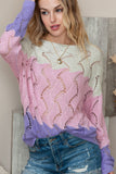 Anokhinaliza Color Block Hollow Boat Neck Sweater