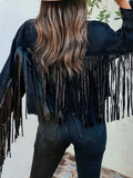 Anokhinaliza Fringe Button Up Long Sleeve Denim Jacket