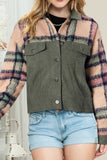 Anokhinaliza Plaid Corduroy Flap Pockets Button Up Jacket