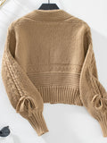 Anokhinaliza Cable-Knit Tied Open Front Lantern Sleeve Cardigan