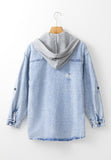 Anokhinaliza Distressed Button Up Hooded Denim Jacket with Pockets