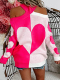 Anokhinaliza Valentine's Day Heart Turtleneck Cold Shoulder Sweater