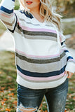 Anokhinaliza Plus Size Striped Long Sleeve Hooded Sweater