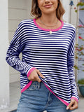 Anokhinaliza Striped Contrast Round Neck Long Sleeve Sweater