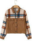 Anokhinaliza Plaid Corduroy Flap Pockets Button Up Jacket