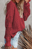 Anokhinaliza Openwork Round Neck Long Sleeve Sweater