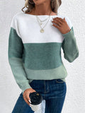 Anokhinaliza Color Block Drop Shoulder Long Sleeve Sweater