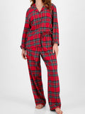 Anokhinaliza Plaid Collared Neck Button Up Top and Pants Lounge Set