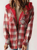 Anokhinaliza Plaid Snap Down Plush Hooded Jacket