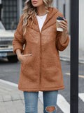 Anokhinaliza Fuzzy Zip Up Long Sleeve Hooded Jacket